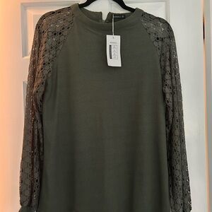 Olive Lace Sleeve Blouse
